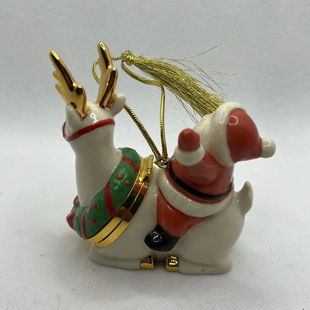 Lenox China Treasures ornament Santa Reindeer trinket